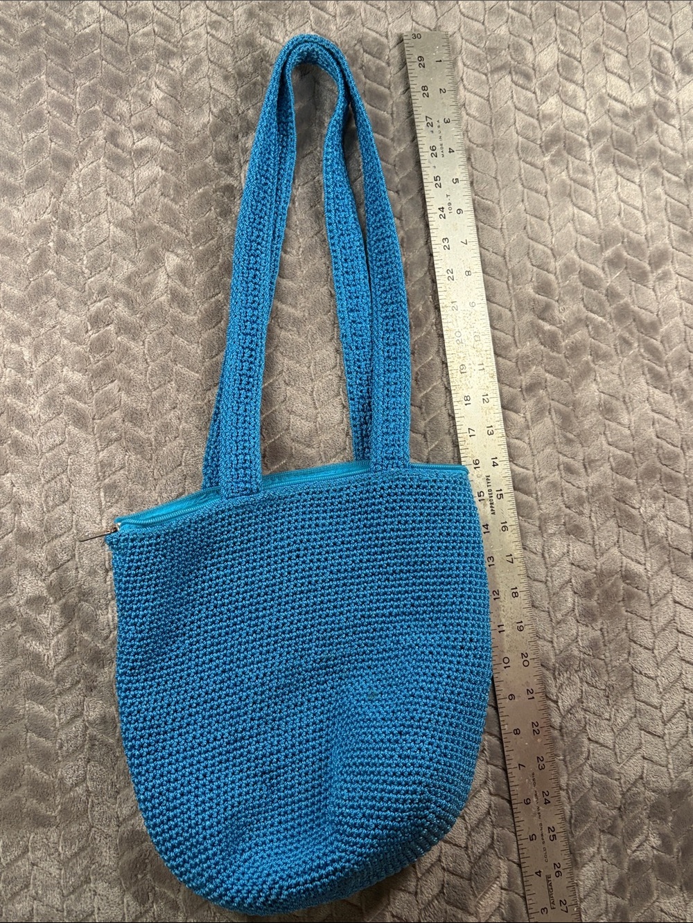 VGUC The Sak Handwoven Blue Crochet Shoulder Bag w/Front Zip Pocket - Picture 4 of 7